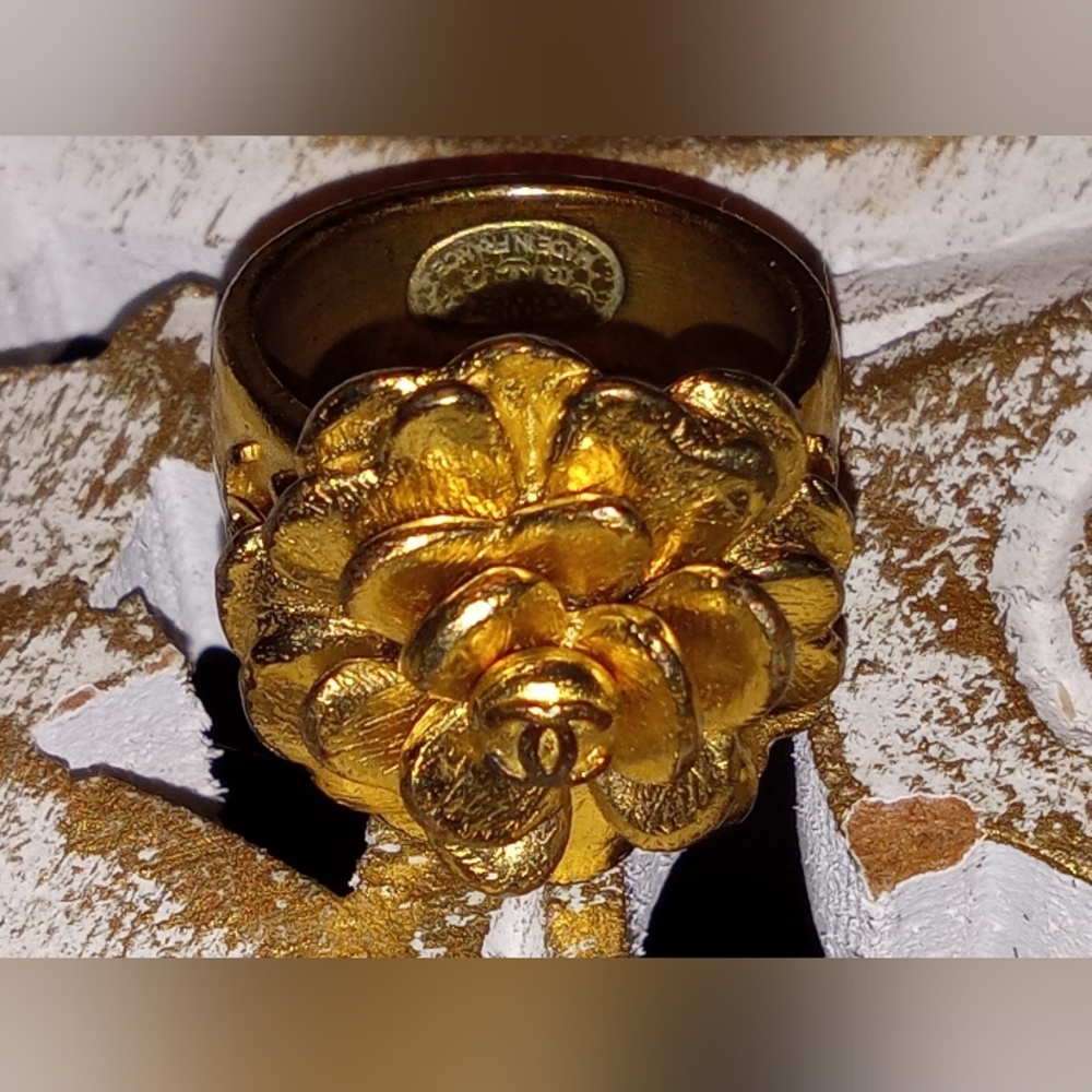 Chanel Camellia Gold Plated Ring - 100% Authentic